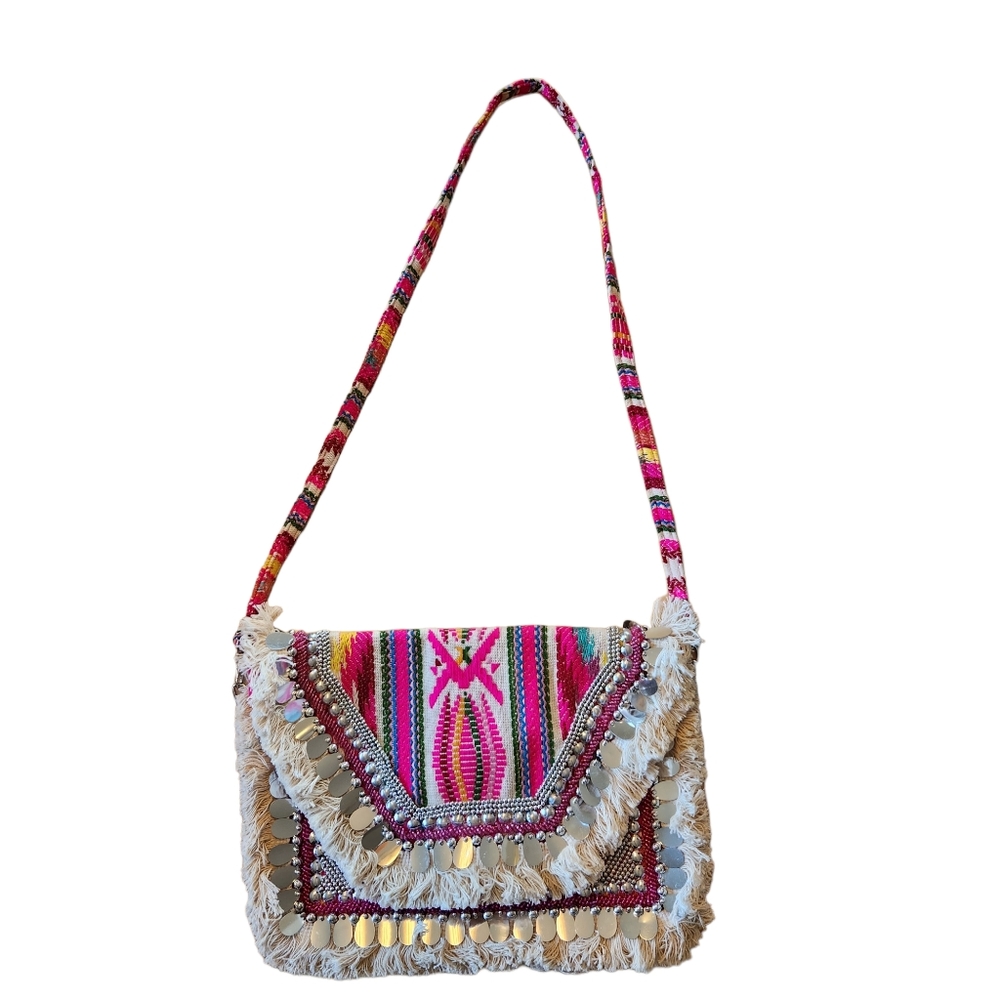 COCO & CARMEN- Sasha Fringe Clutch/Crossbody - Pink Beaded - Picture 1 of 8